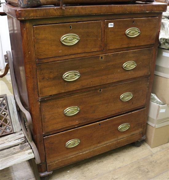 A mahogany round corner chest of drawers W.94cm